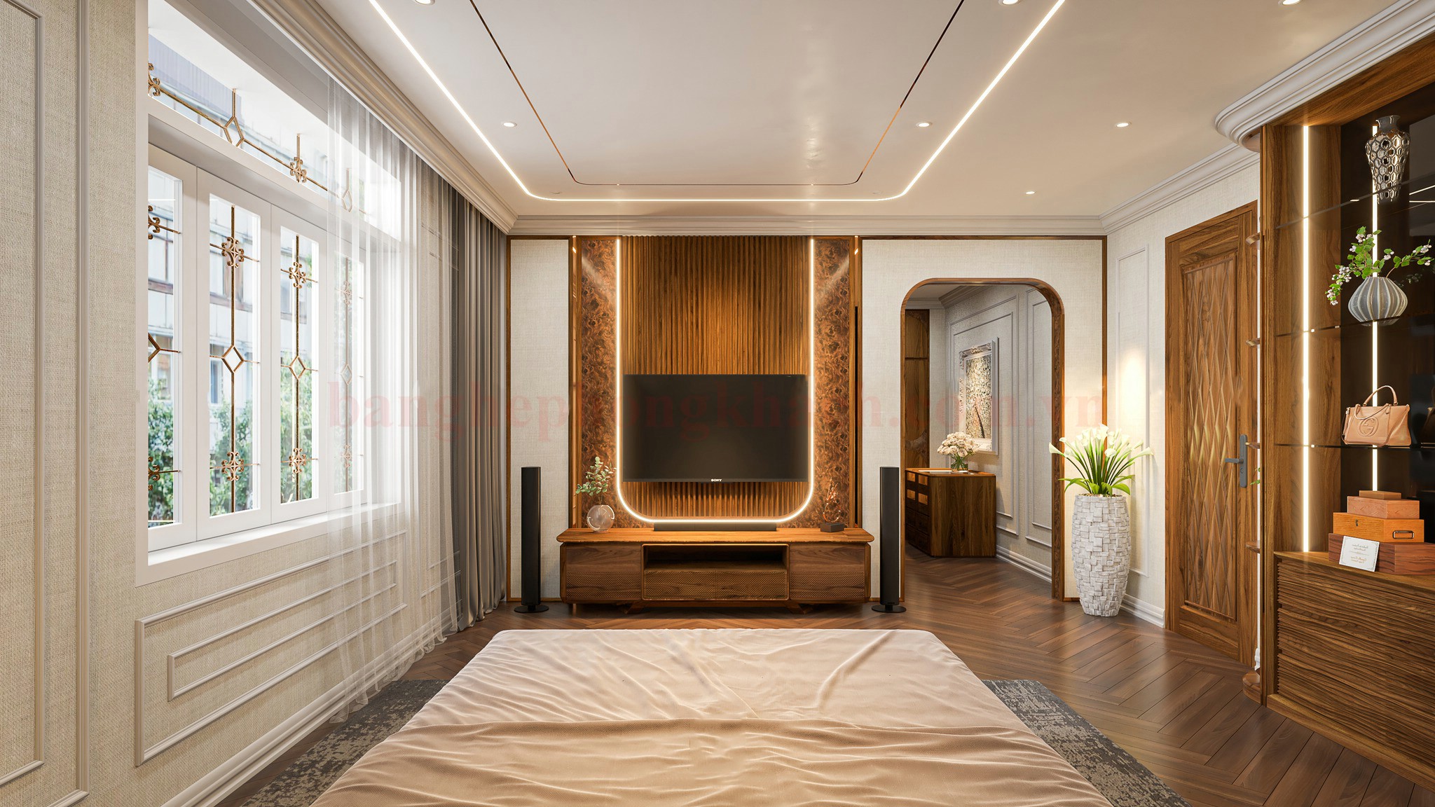 Thiết kế kệ tivi phòng ngủ cao cấp