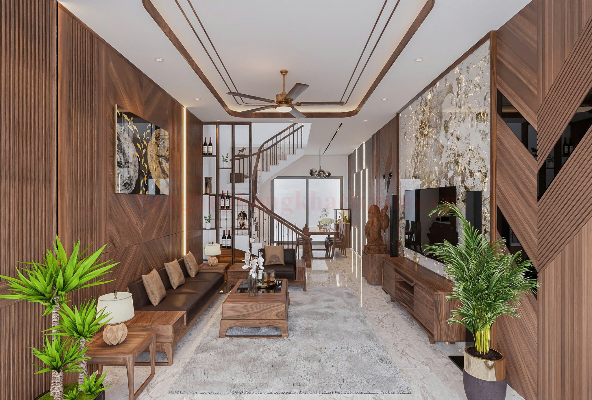 Nội thất gỗ Óc Chó trong không gian phòng khách