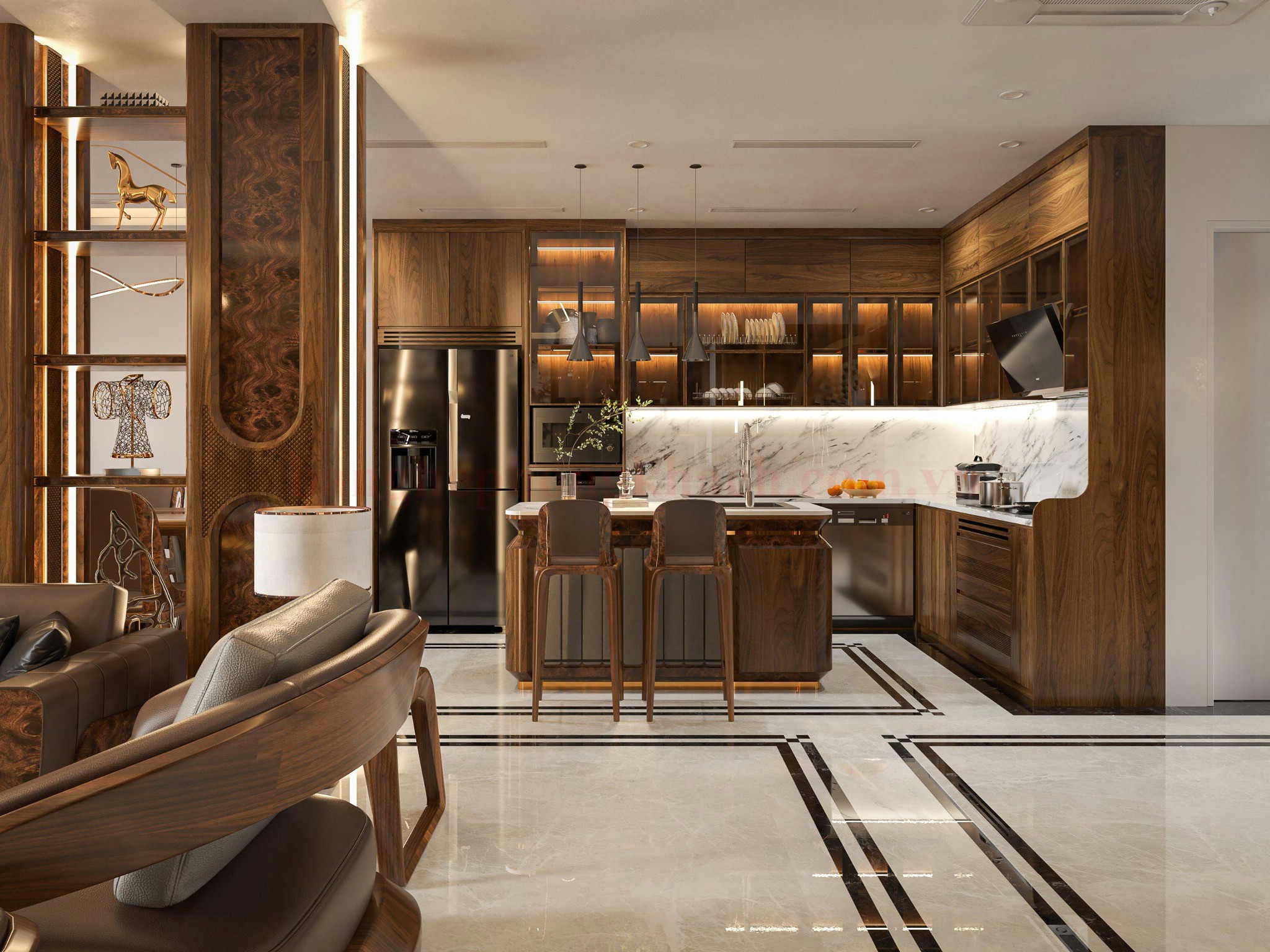 Mẫu tủ bếp gỗ cao cấp dành cho biệt thự